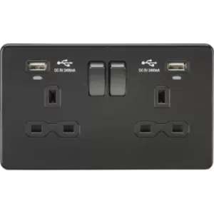 MLA Knightsbridge 13A 2 Gang Socket With Dual USB (2.4A) W/LED Charge Indicators Matt Black - SFR9904NMBB