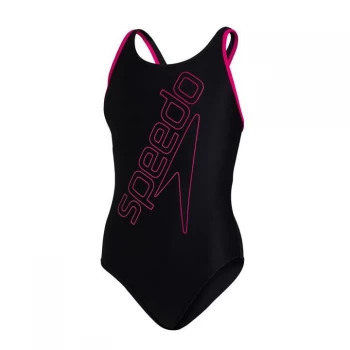 Speedo Large Logo Swimsuit Girls - Black/Pink