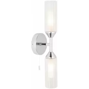 Loops - Chrome Plated Twin Bathroom Wall Light - Ribbed Glass Shade & Frosted Diffuser