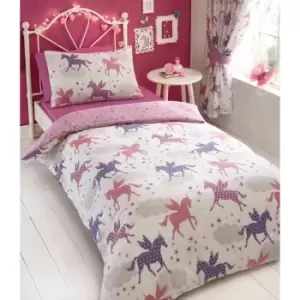 Portfolio Home Kids Club Divine Unicorns & Stars Double Size Duvet Cover & Pillow Cases Bed Set Pink