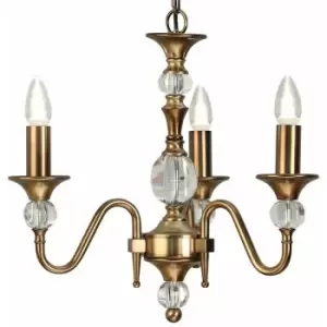 Loops - Diana Ceiling Pendant Chandelier Antique Brass & K9 Crystal Curved 3 Lamp Light