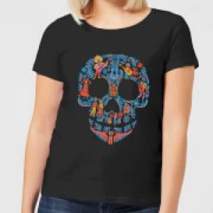 Coco Skull Pattern Womens T-Shirt - Black - M