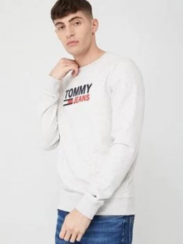 Tommy Jeans Corp Logo Crew Sweatshirt - Light Grey Heather, Size XL, Men