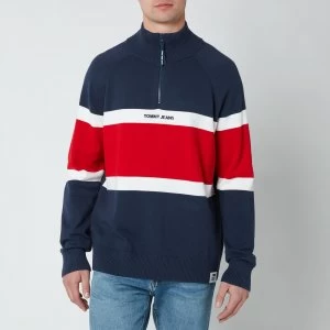 Tommy Jeans Mens Colourblock Zip Mock Neck Sweatshirt - Twilight Navy/Multi - L