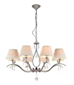 Talia Chandelier Nickelwith White Tapered Shades, 8 Light, E14