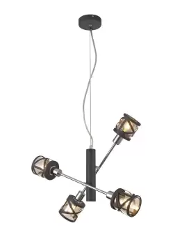 4 Light Adjustable Ceiling Pendant E14, Matt Grey, Polished Chrome, Cognac