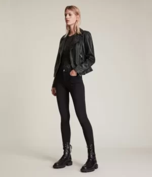 AllSaints Leather Slim Fit Dalby Biker Jacket, Black, Womens, Size: 12