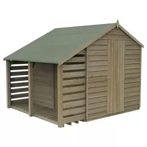 Forest Garden 8 x 6ft 4Life Apex Overlap Pressure Treated Shed with Lean-To and Assembly