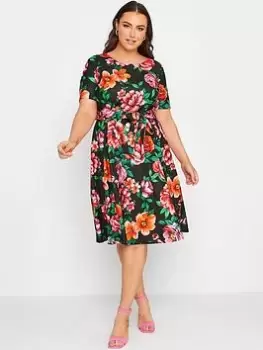 Yours Floral Skater Dress, Black, Size 16, Women