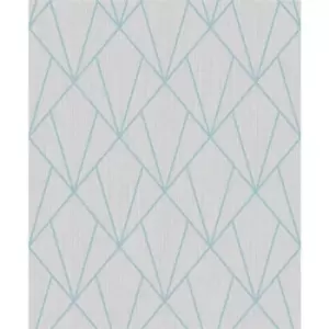 Indra - Grey & Turquoise Diamond Geometric Glitter Wallpaper Living Room Bedroom Wall Paper Rolls - Grey & Turquoise