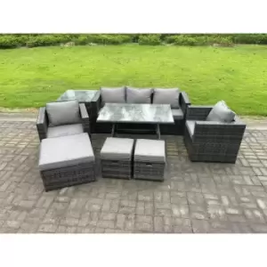 Fimous 5 Seater Outdoor Dark Grey Rattan Lounge Complete Sofa Set with Side Table, 2 Stools and Big Footstool