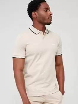 BOSS Paul Curved Logo Slim Fit Polo Shirt, Beige, Size L, Men