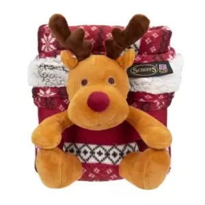 Scruffs Santa Paws Blanket & Reindeer Gift 110 x 72.5cm - Burgundy