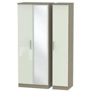 Robert Dyas Kirkhill Ready Assembled Tall 3-Door Mirrored Wardrobe -Taupe Cedar