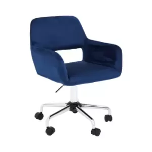 Premier Houseware Brent Velvet and Chrome Base Home Office Chair, Navy