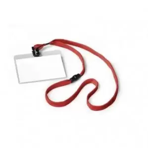 Durable Visitor NAME BADGE 60x90mm with 10mm Textile Necklace Red Pack