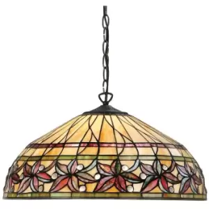 Interiors 1900 Lighting - Interiors Ashtead - 3 Light Large Ceiling Pendant Dark Bronze, Tiffany glass, E27