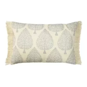 Tulsa Printed Fringed Cushion Silver/Natural, Silver/Natural / 40 x 60cm / Polyester Filled