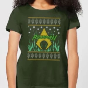 DC Aquaman Knit Womens Christmas T-Shirt - Forest Green - XXL