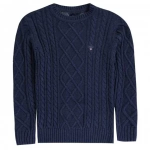 Gant Elevated Cable Knit Jumper - Marine Melng487