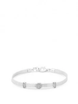 Simply Silver Sterling Silver Cubic Zirconia Round Station Mesh Bracelet