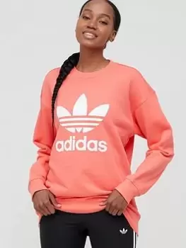 adidas Originals Trefoil Crew Sweat Top - Coral, Size 8, Women