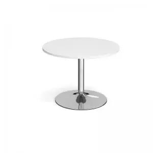 Trumpet base circular boardroom table 1000mm - chrome base and white