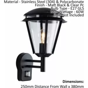 Automatic Outdoor Wall Light IP44 - Matt Black & Clear PC - 60W E27 GLS