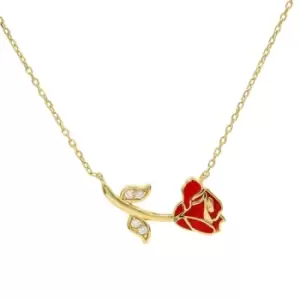 Disney Beauty And The Beast Sterling Silver Gold plated Red Rose Necklace N903280YZWL-18