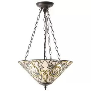 Medium Tiffany Glass 3 Light Pendant - Elegant Art Style - Dark Bronze Finish