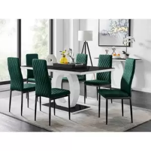 Furniture Box Giovani 6 Black Dining Table and 6 Green Velvet Milan Black Leg Chairs