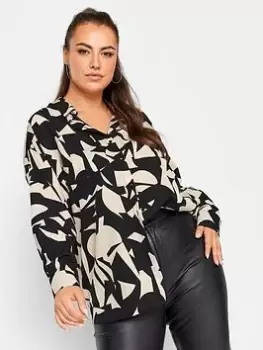 Yours Oversized Shirt Brown Mono Abstract, Black, Size 18, Women