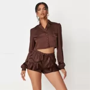 Missguided Tall Satin Crop Top - Brown