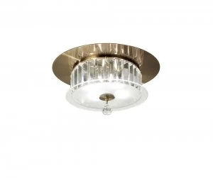 Flush Ceiling Round 4 Light Antique Brass, Glass, Crystal