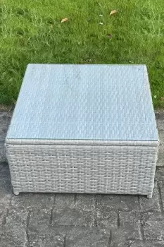 Fimous Light Grey Rattan Outdoor Coffee Table with Clear Tempered Glass