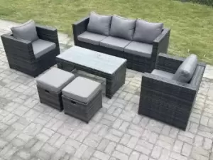 Fimous 5 Seater Outdoor Dark Grey Rattan Lounge Complete Sofa Set with Rectangular Coffee Table