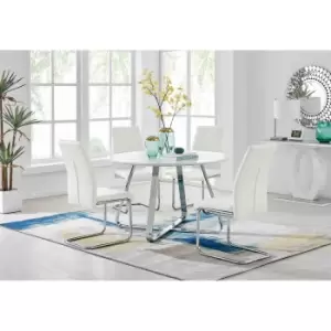 Furniture Box Santorini White Wood Contemporary Round Dining Table and 4 White Lorenzo Chairs