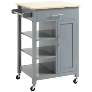 Homcom Compact Kitchen Trolley Utility Cart On Wheels With Open Shelf - Grey