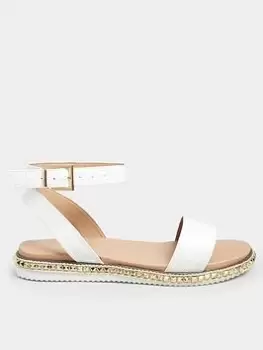 Yours Extra Wide Fit Two Part Studded Sandal - White, Size 7Eee, Women