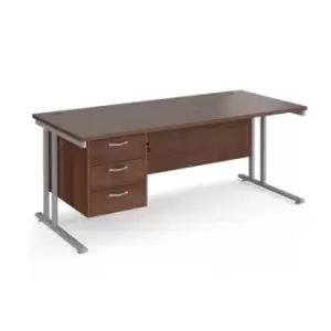 Office Desk Rectangular Desk 1800mm With Pedestal Walnut Top With Silver Frame 800mm Depth Maestro 25 MC18P3SW