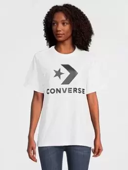 Converse Large Centre Star Chevron Short Sleeve Tee - White, Size Xxxs, Women