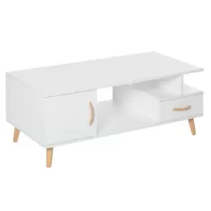 Homcom Modern Minimalist Storage Coffee Table White With Drawer Wood Legs And Handles