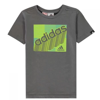 adidas Camo Linear T Shirt Junior - Charcoal/Lime