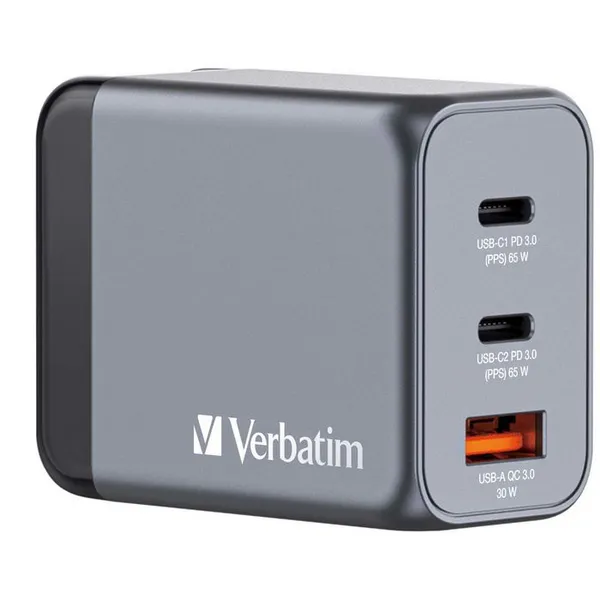 Verbatim Verbatim GNC-65 GaN Charger 65W with 2 x USB-C PD 65W / 1 x USB-A QC 3.0 (EU/UK/US) 32201