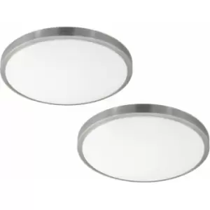 Loops - 2 pack Wall Flush Ceiling Light White Shade White Satined Nickel Plastic LED 24W