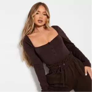 I Saw It First Rib Button Front Bodysuit - Brown