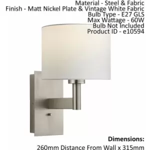 Loops - Wall Light & Shade Matt Nickel & Vintage White Fabric 60W E27 e10594