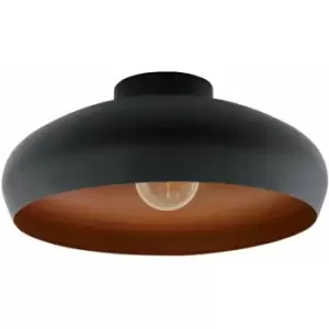 Loops - Semi Flush Ceiling Light Black & Copper Round Shade 1 x 60W E27 Bulb Feature