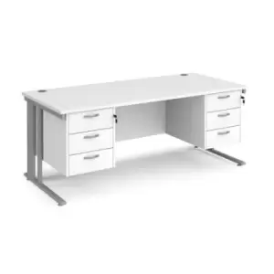 Office Desk Rectangular Desk 1800mm With Double Pedestal White Top With Silver Frame 800mm Depth Maestro 25 MCM18P33SWH