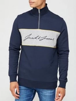 Jack & Jones Jack & Jones Colour Block Half Zip Sweat, Navy Blazer, Size XL, Men